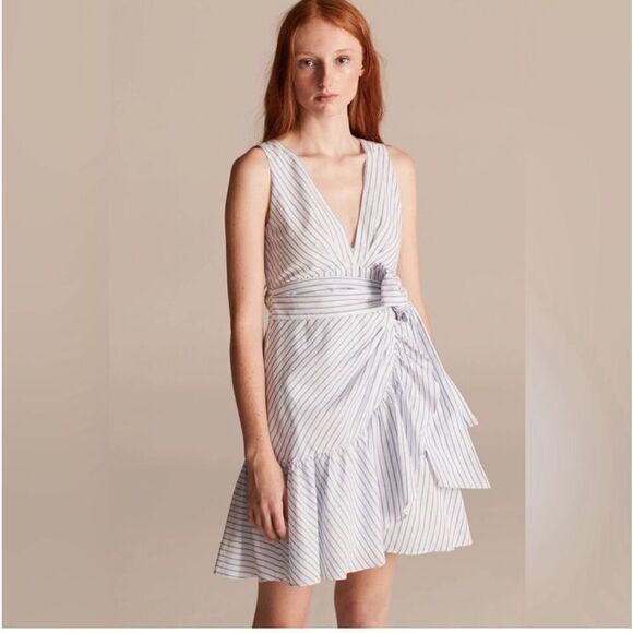 Rebecca Taylor Women's Sleeveless Stripe Wrap Dress linen blend - Picture 1 of 10
